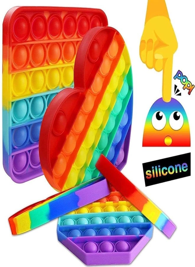 WAKTORO Pop It Set of 4, Rainbow Pop IT Fidget Toys, Poppet Bubble Popping Sensory Toy for Kids and Adults, Pop It Game for Stress Relief - 4 Shapes Pop it Toy - Circle, Square, Octagon, Heart - Image 4